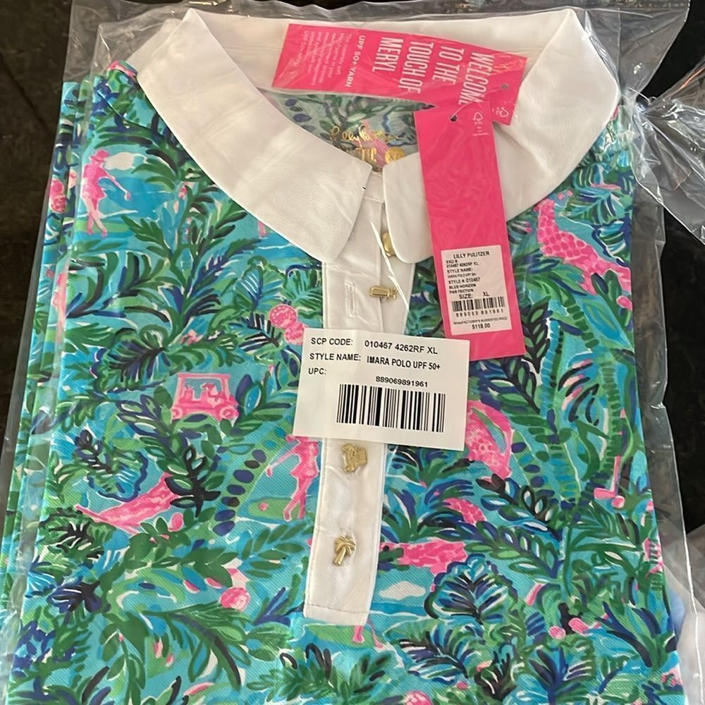 LILLY PULITZER LUXLETIC IMARA PARFECTION POLO golf novelty buttons NWT - Picture 4 of 4